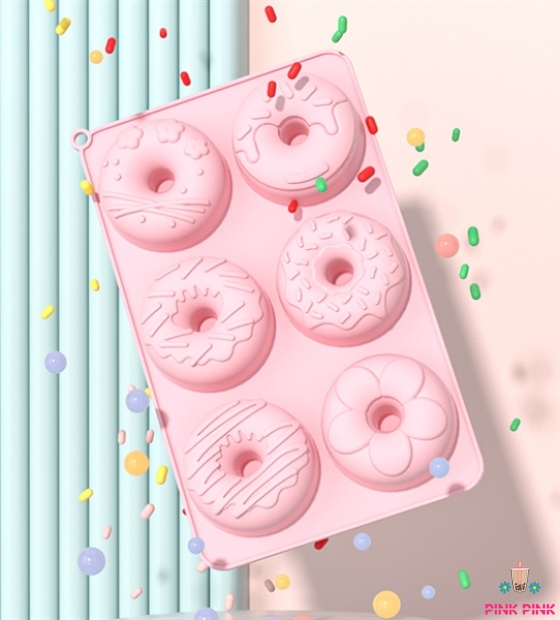 KHUÔN SILICON ĐỔ DONUT 6 Ô TRƠN - NÂU)