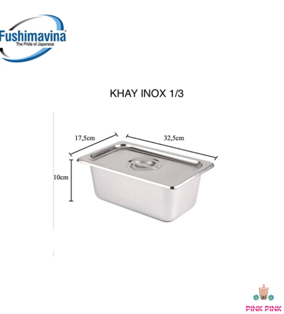 KHAY INOX ĐỰNG TOPPING KÈM NẮP 1/3