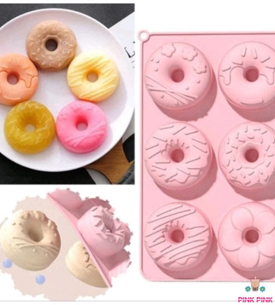 KHUÔN SILICON ĐỔ DONUT 6 Ô TRƠN - NÂU)